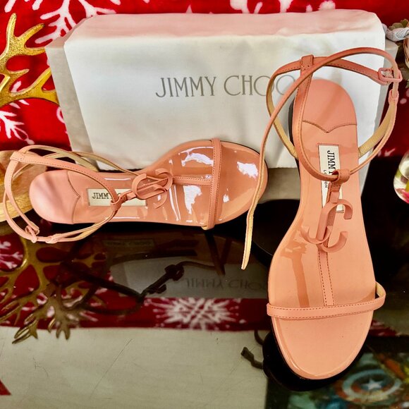 Jimmy Choo Women's Alodie Leather Flat Sandals in peach - Picture 1 of 6